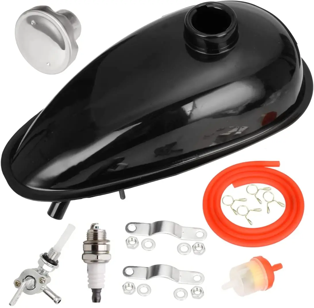 

2L 0.53 gallons Gas Fuel Tank with Cap Spark Plug Petcock for 2 stroke 49cc 60cc 66cc 80cc Engines Bicycle Motor Bikes