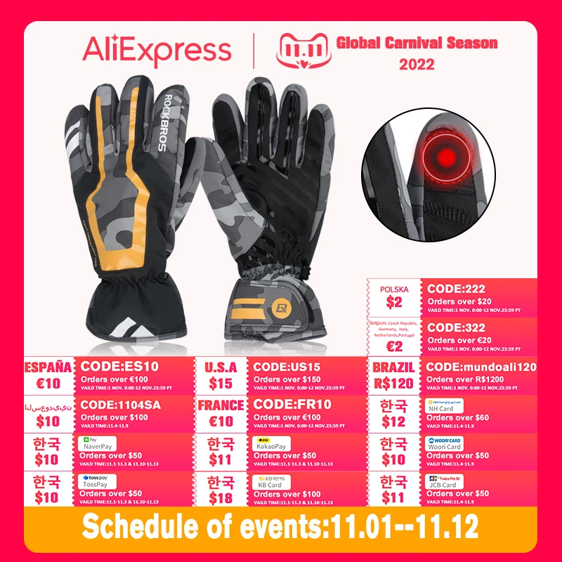 

ROCKBROS Warm Cycling Gloves Winter Windproof Waterproof Motorcycle MTB Gloves Men TPU Touch Screen Electric Bicycle Scooter