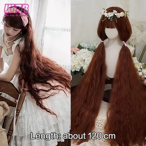 WTB Синтетические длинные искусственные волосы длиной 120 см с челкой, розовый, светлый, коричневый парик в стиле Лолиты, женские рождественские Искусственные парики для вечеринки для женщин