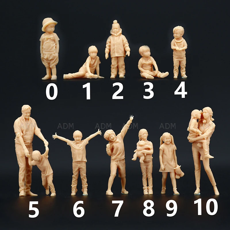 

1/64 1/43 Resin Figure Unpainted DIY Toy Family Boy Girl Kid Children 11 People Miniature Landscape GK Model Diorama