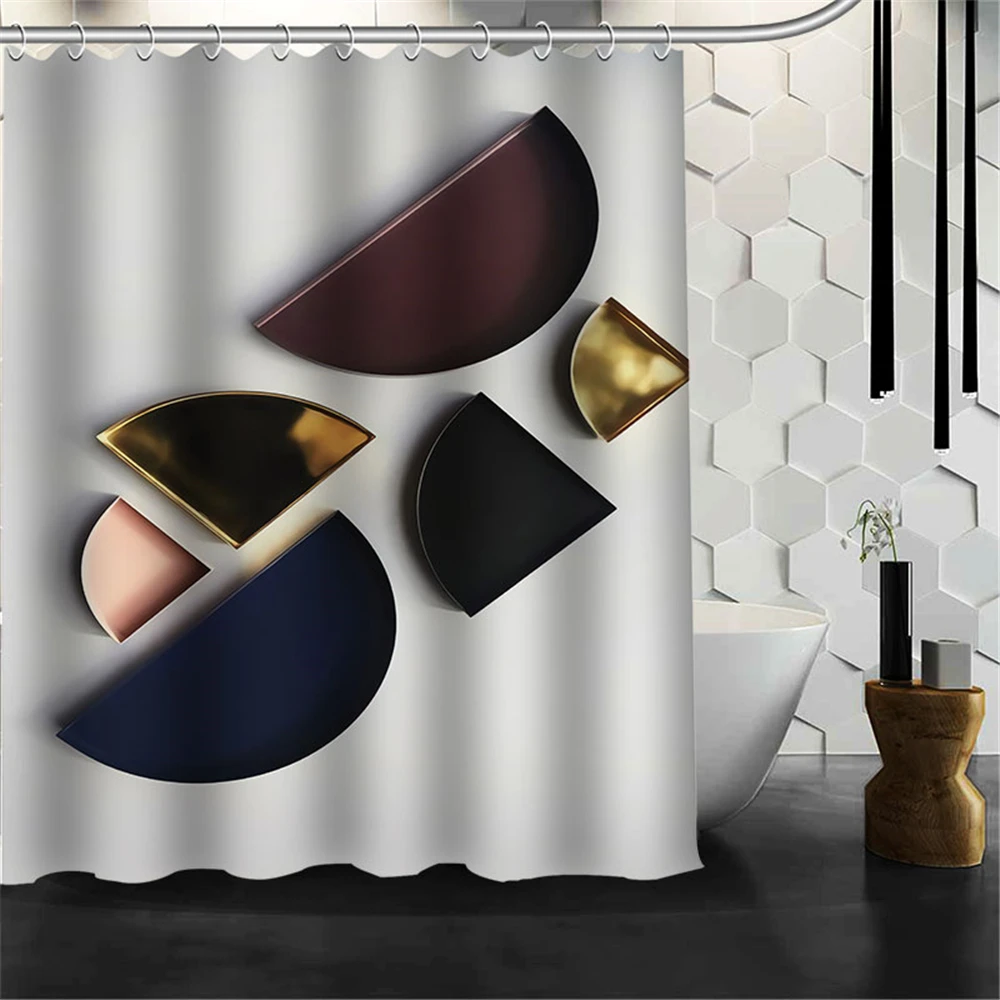 

Custom Modern Nordic Light Luxury Shower Curtains Hooks Bathroom Waterproof Bath Room Home Decor Decoration 3D Print 211201-16