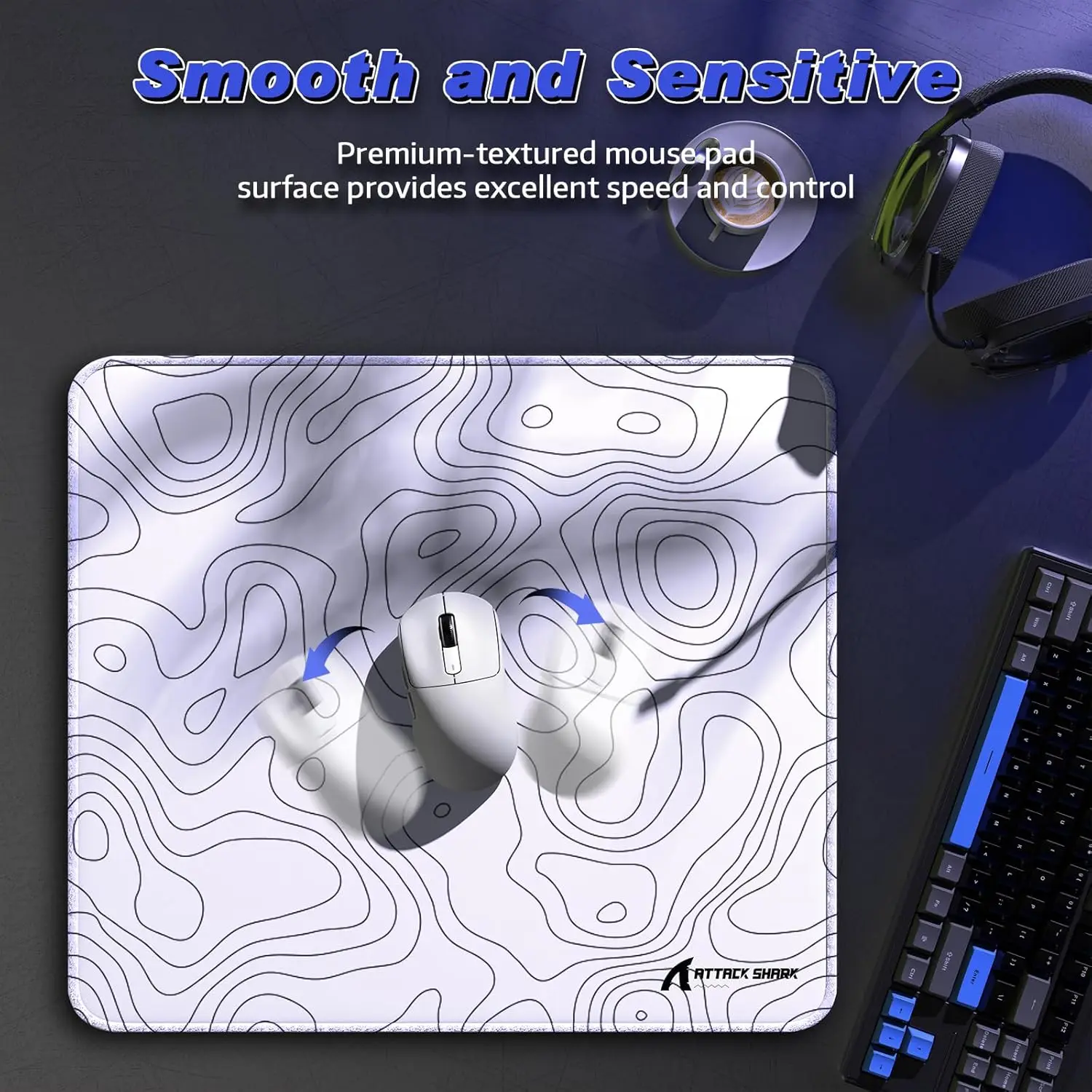 Фото ATTACK SHARK CM02 eSports игровой коврик для мыши, большой коврик для мыши с водонепроницаемым покрытием, тяжелая текстурированная гладкая поверхность управления №3