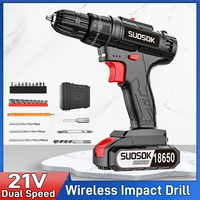 suosok 21v cordless impact drill drilling wood steel plate iron material install and unscrew home repairing tool