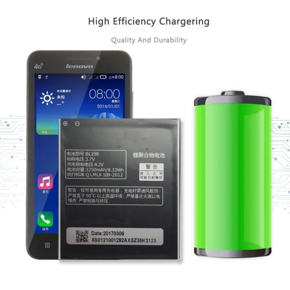 Сменная батарея для Lenovo BL198 A860E A859 S890 A850 A830 S880 K860 K860i A678t 2250 мАч номер отслеживания
