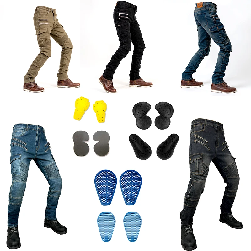 LOMENG Motorcycle Riding Pants Motorbike Motocross Cycling Jeans Safety CE knee Hip Removable Armored All Seasons for Men LM07