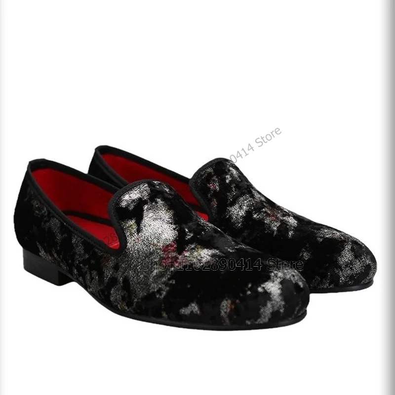 

Mixed Color Prints Design Flock Loafers Fashion Slip On Men Shoes Novel Handmade Party Banquet Runway Big Size Men Casual Shoes