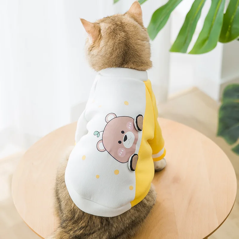 

Baby Girl Clothes Pet Spring And Summer Cat Cute Cartoon Bear Sweater Teddy Dog Two Feet Thin Velvet