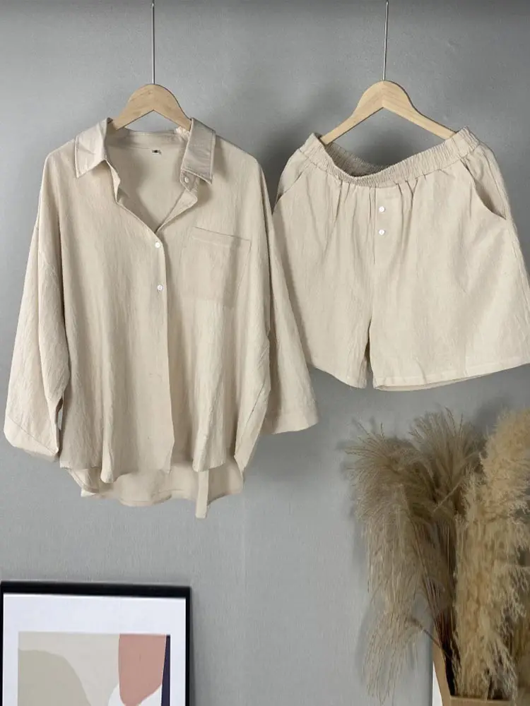 Женский свободный костюм из двух предметов рубашка с длинным рукавом и