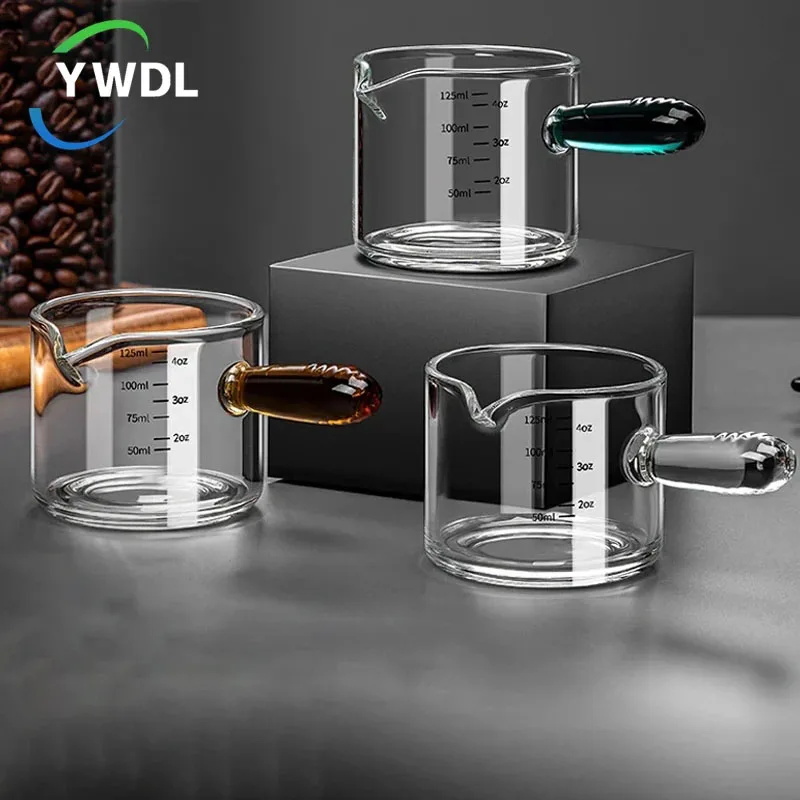 

80/150ml Espresso Measuring Cup With Glass Handle Vshape Mouth Sugar Milk Jug Coffee Supplies Measure Mug Kitchen Seasoning Cup