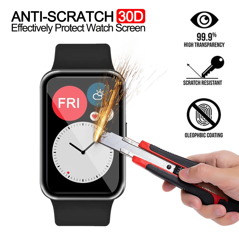 Полная изогнутая защитная пленка 30D для умных часов Huawei Watch Fit 2 мягкая Honor Band 6 7