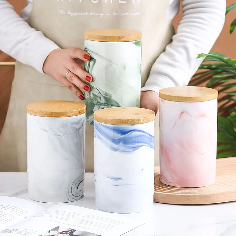 

Ceramic Airtight Jar Nordic Marble Pattern Tea Dried Fruit Coffee Flower Tea Candy Storage Jar with Lid Kitchen Storage Box