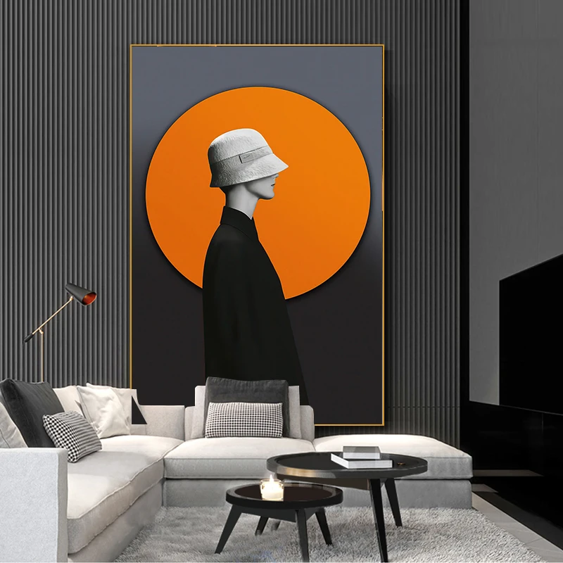 

Orange Fashion Woman Wall Art Canvas Print Minimalist Abstract Hat Girl Poster Painting Sexy Lady Picture Home Room DecorCuadros
