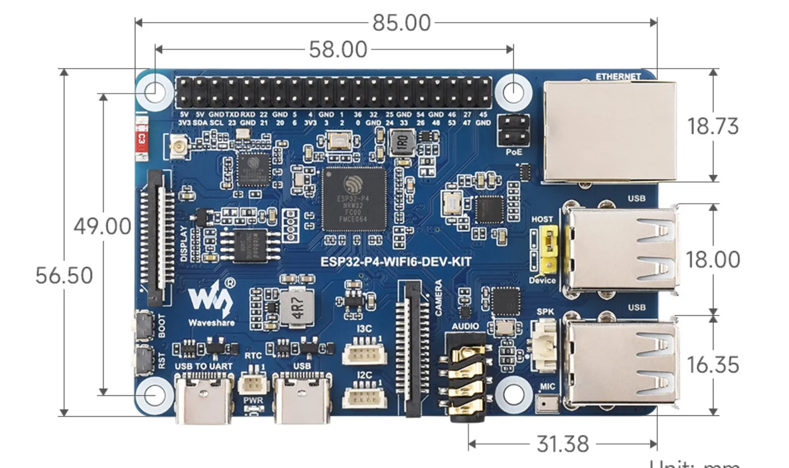 Фото Плата разработки ESP32-P4 с интеграцией ESP32-C6, Bluetooth и Wi-Fi, поддерживает голосовое управление Xiaozhi AI и DeepSeek №3
