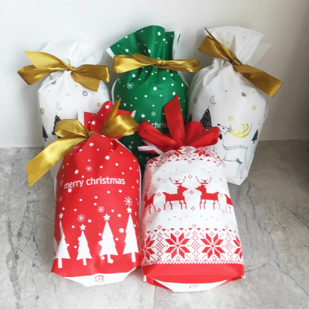 

50 шт. маленький Рождественский ленточный мешок на шнурке, Подарочный упаковочный пакет, пакет для выпечки и печенья, Карманные Подарочные п...