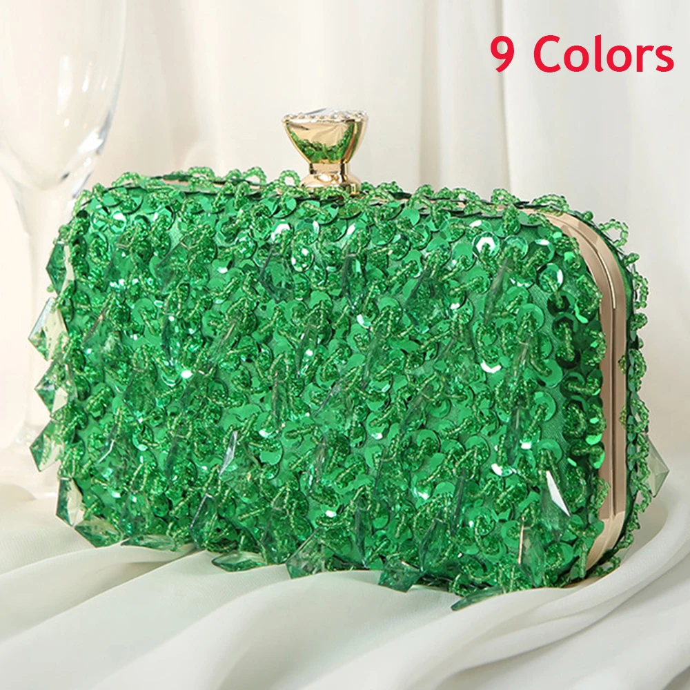 

Green/Red/Gold Women Beaded Evening Clutch Sequins Sparkling Lady Wedding Purses Bridal Party Handbags Bling Rhinestone Prom Bag