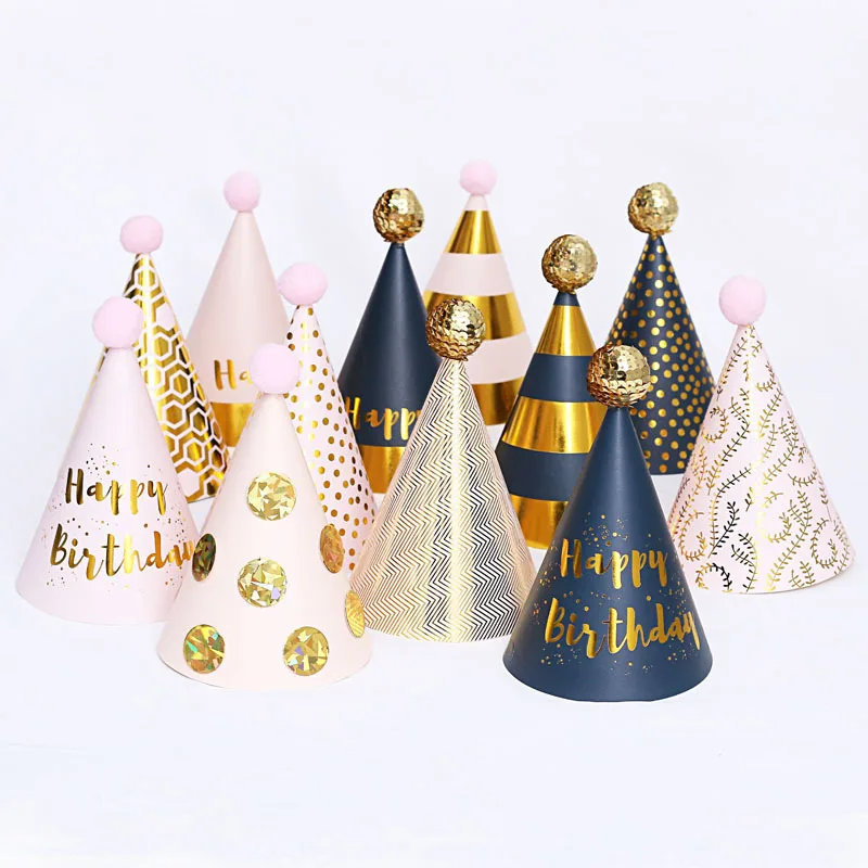 

10 Pcs Plush Ball Sequin Ball Conical Party Birthday Hats Baby Kids Adult Dress Up Birthday Party Supplies