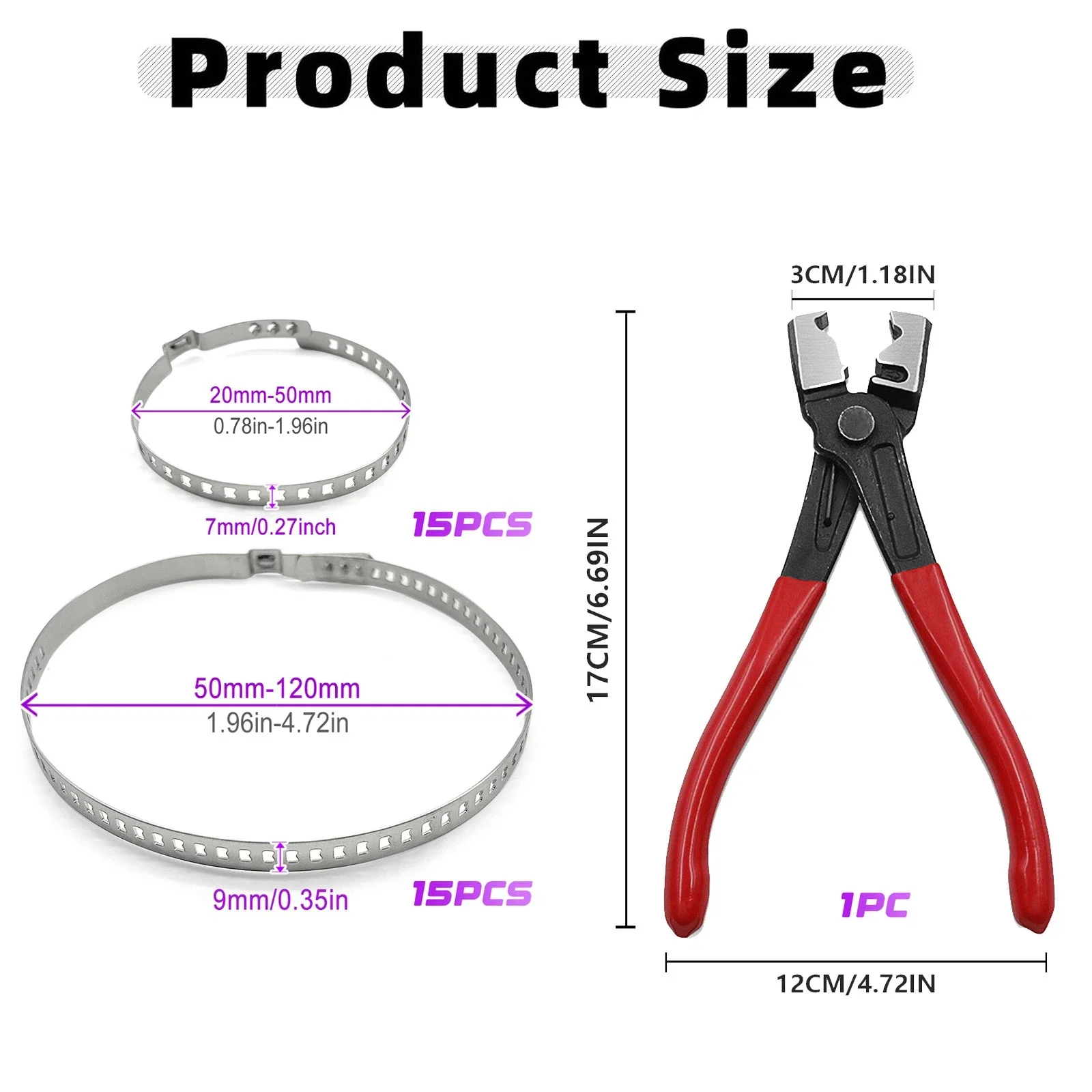 Фото Набор из 31 предмета: Плоскогубцы для хомутов Clicr-R + универсальный набор хомутов для шлангов CV из нержавеющей стали №4