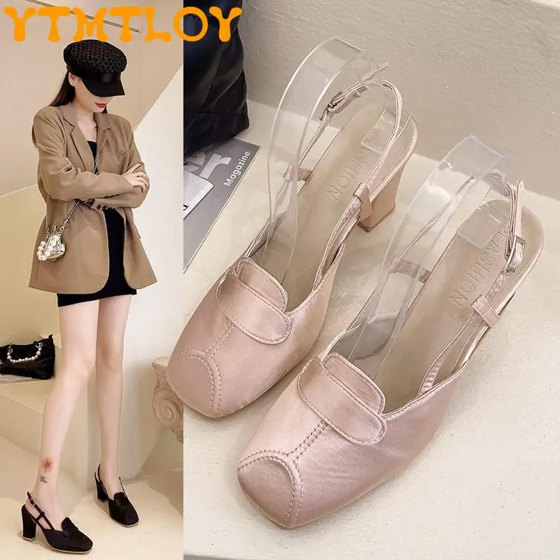 

Baotou Sandals Women's 2022 Summer New French Temperament Square Head Thick Heel Fairy Wind One Word Buckle High Heels Women