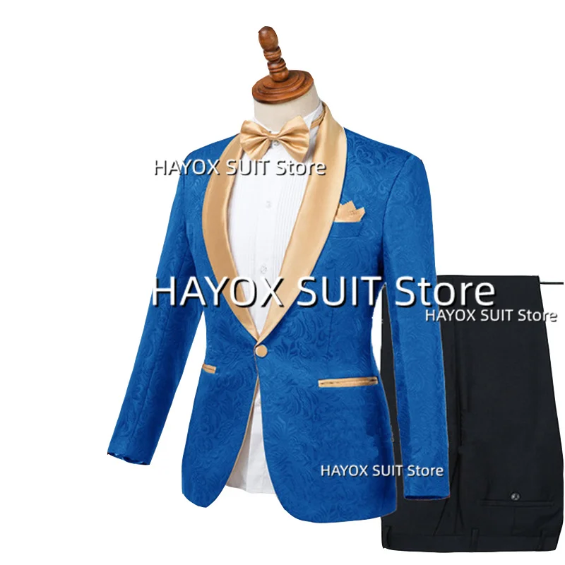Men Suits For Wedding2022 Shawl Collar One Button Jacquard Blazer Set Fashion New Groomsmen Banquet Party Tuxedo Jacket + Pants