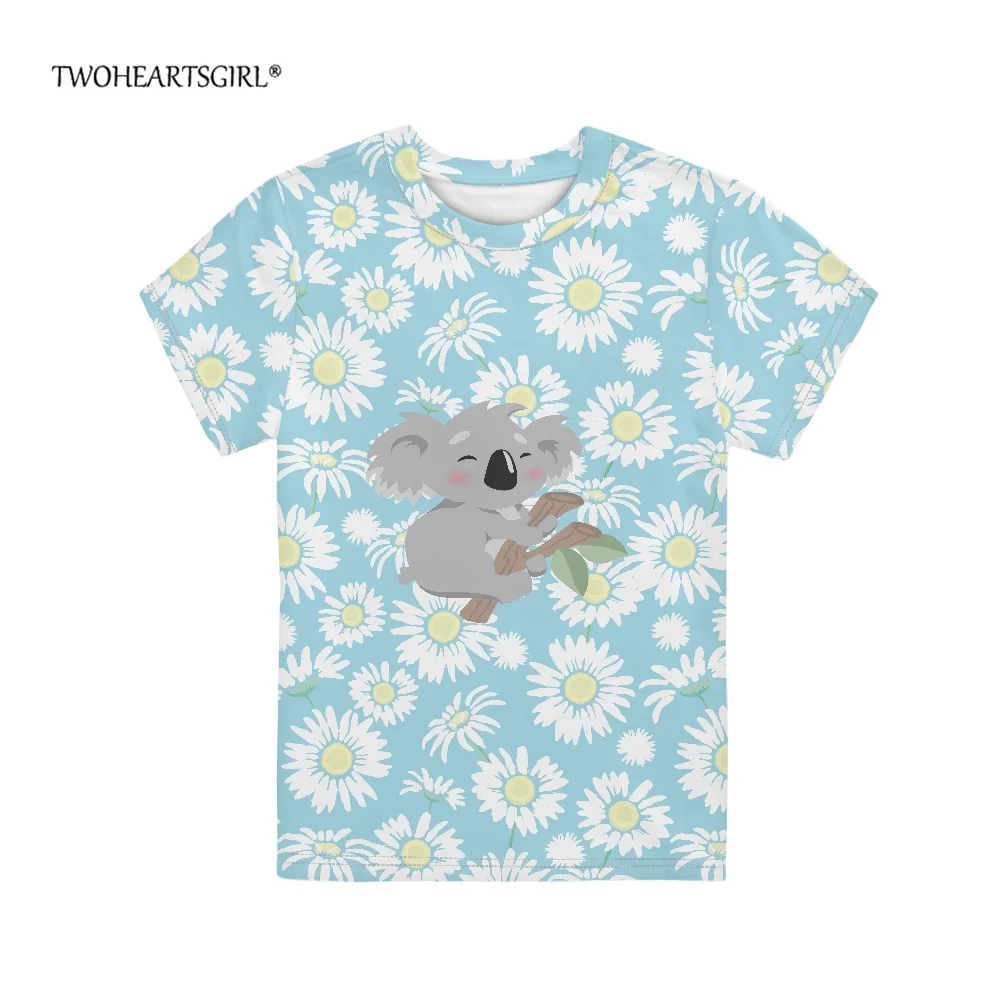 

Twoheartsgirl Cute Koala and Daisy Pattern Boys and Girls T-shirt Summer Children Short Sleeve Clothes Breathable Kids Tshirt