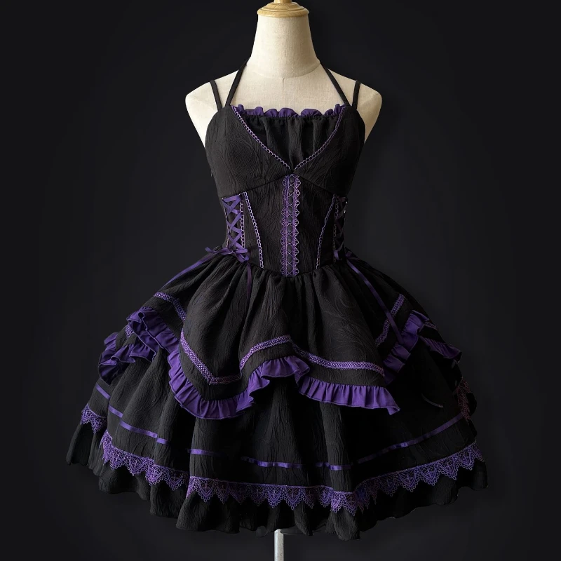 

Женское платье в японском викторианском стиле, черное платье лолиты в готическом стиле, Бандажное сексуальное платье в стиле «Харадзюку» с ...