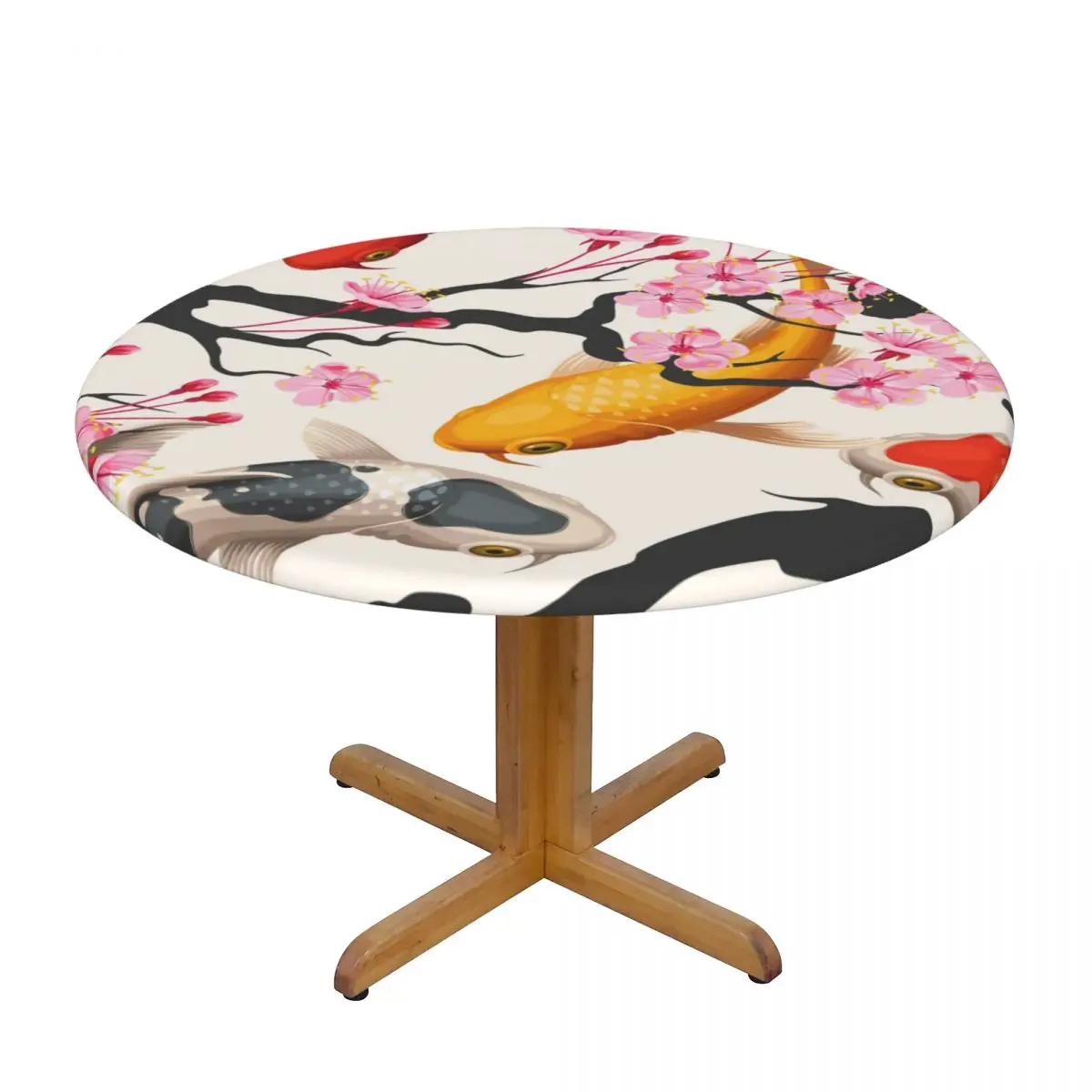 

Fitted Round Tablecloth Protector Soft Glass Table Cover Koi Fish Sakura Cherry Pattern Anti-Scald Plate Kitchen Home Tablemat