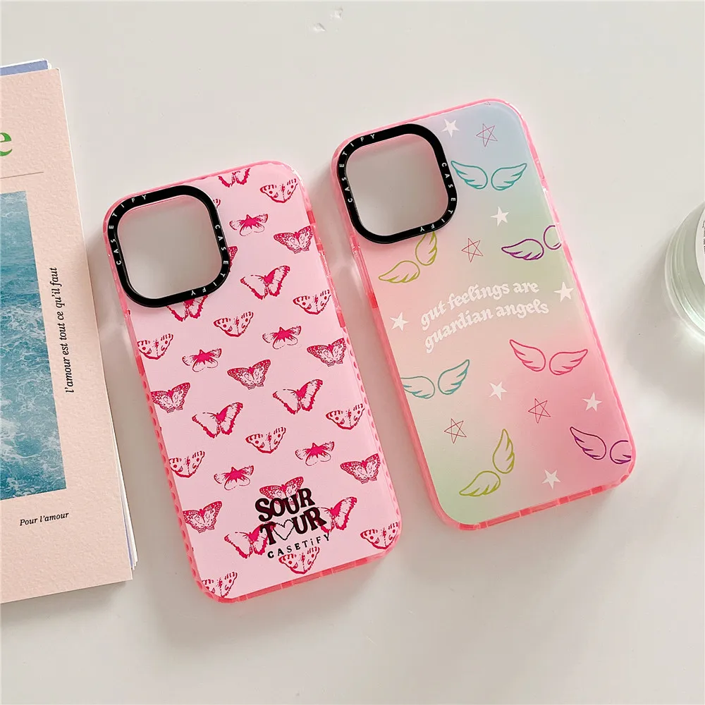 

Pink Butterfly Gradient Wings Phone Case For iPhone 14 13 12 11 Pro Max XS X XR 7 8 Plus Shockproof Clear Soft Back Fundas Cover