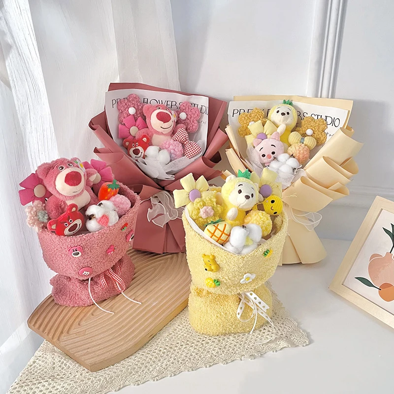 

Anime Disney Strawberry Bear Plush Bouquet Toy Kawayi Stuffed Plushie Doll Gift Berry Girlfriend Lovers Christmas Birthday Gift