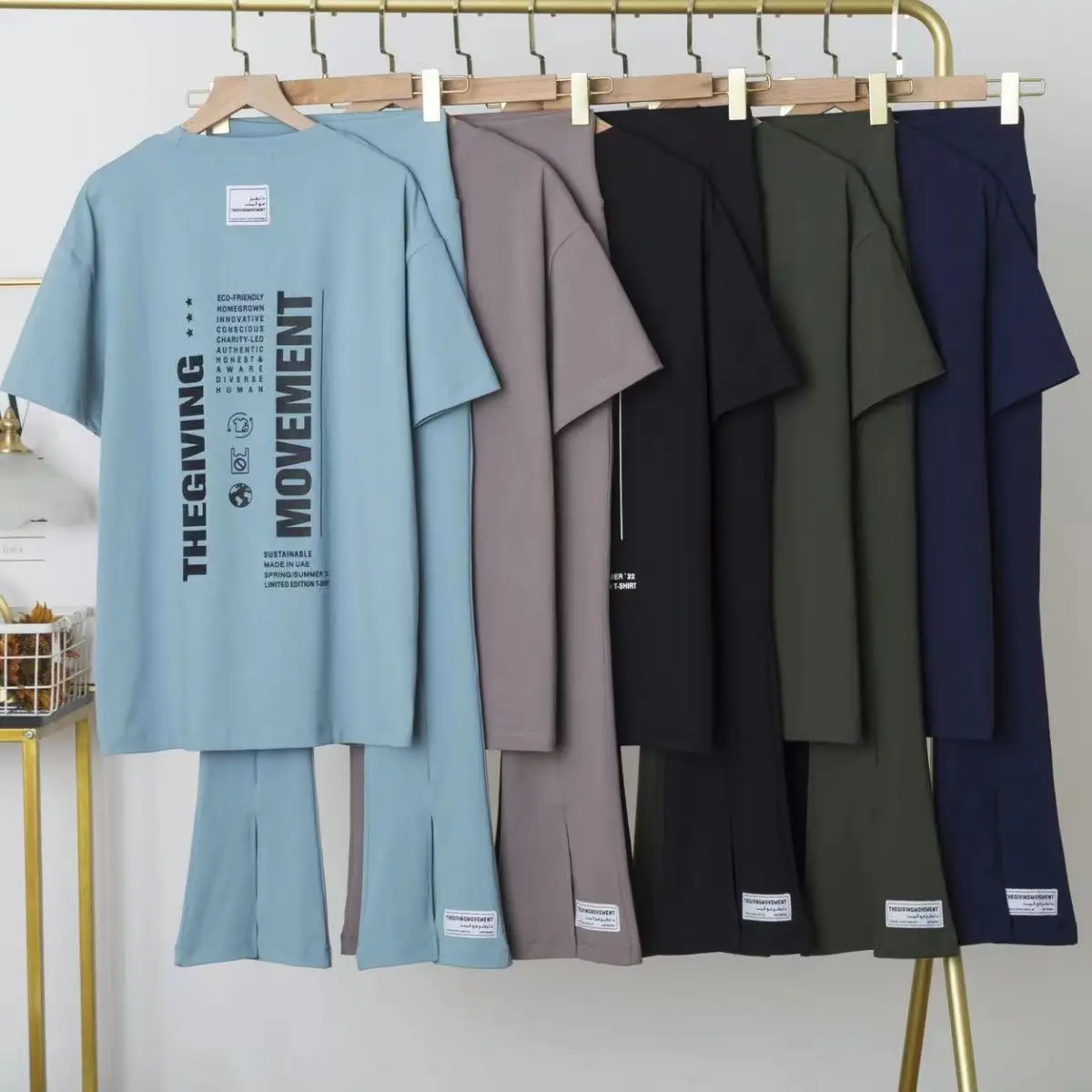 

Women Summer Flared Pants T-Shirts Long Sleeve Suit Sportswear Yoga Tops Set Fashion Ladies Sweatshirt Trouser Two Piece Tee