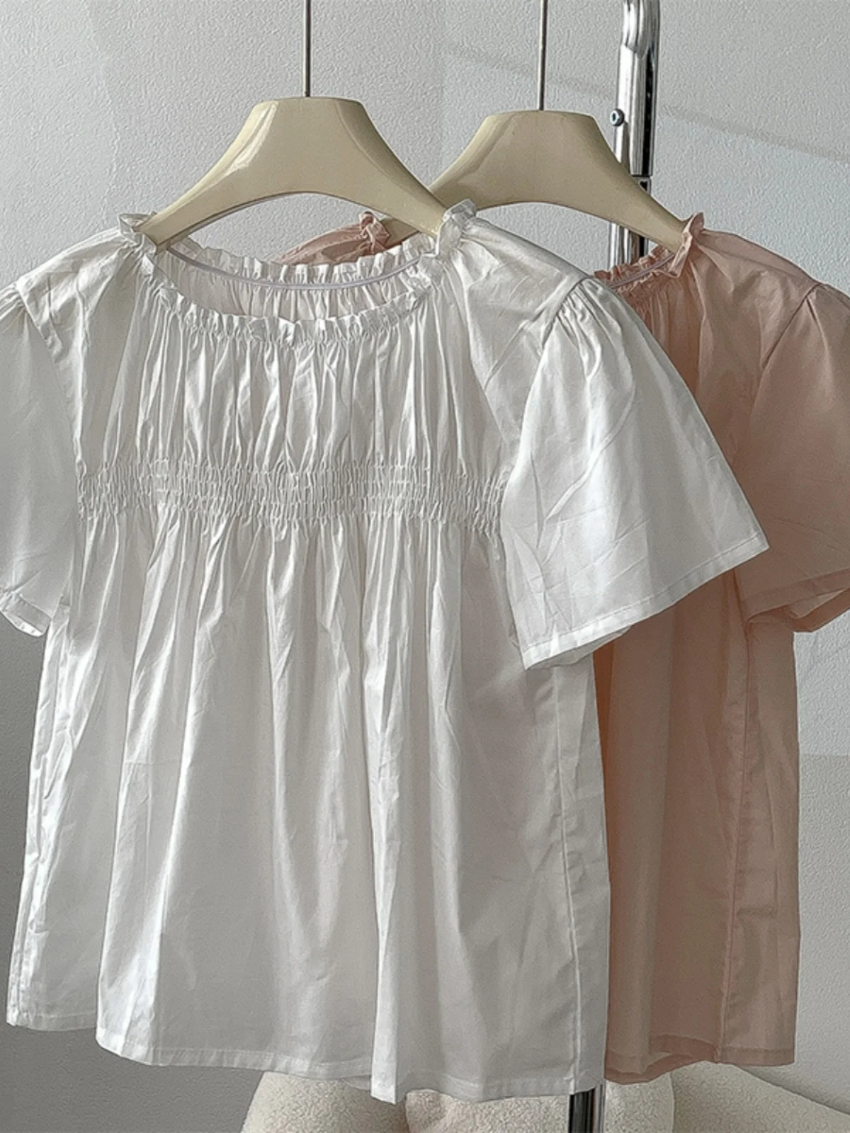 Gaganight женская однотонная рубашка с короткими рукавами Sweet Auricularia Edge O Neck новинка 2024