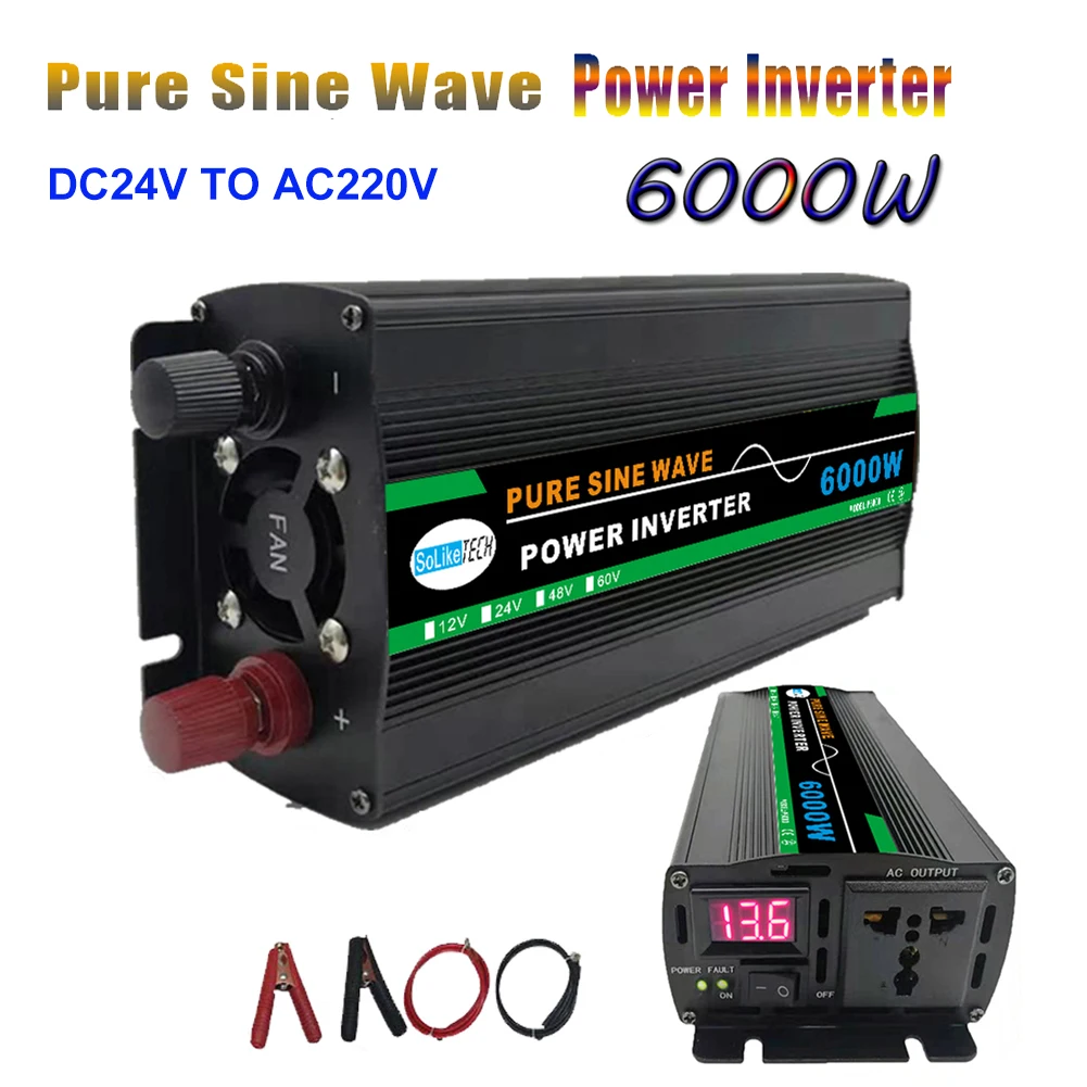 

3000W 6000W Pure Sine Wave Car Power Inverter DC12V To AC 220V Socket Converter With LED Display for Car Home Outdoor