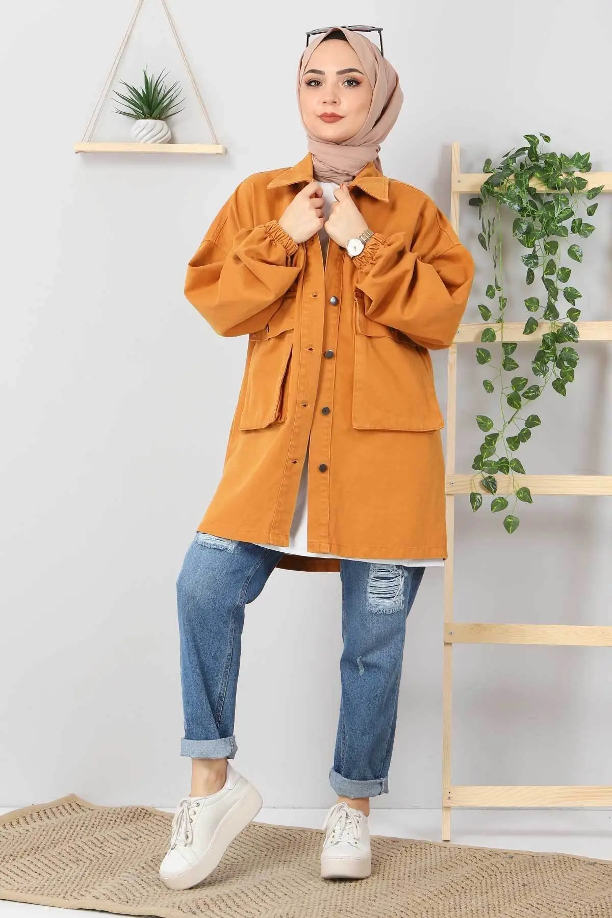 

Handles Fitted Denim Jacket Tsd0088 Tan Long Denim Breasted Brown Gabardine Mobile Unlined Hijab & Vest Clothing