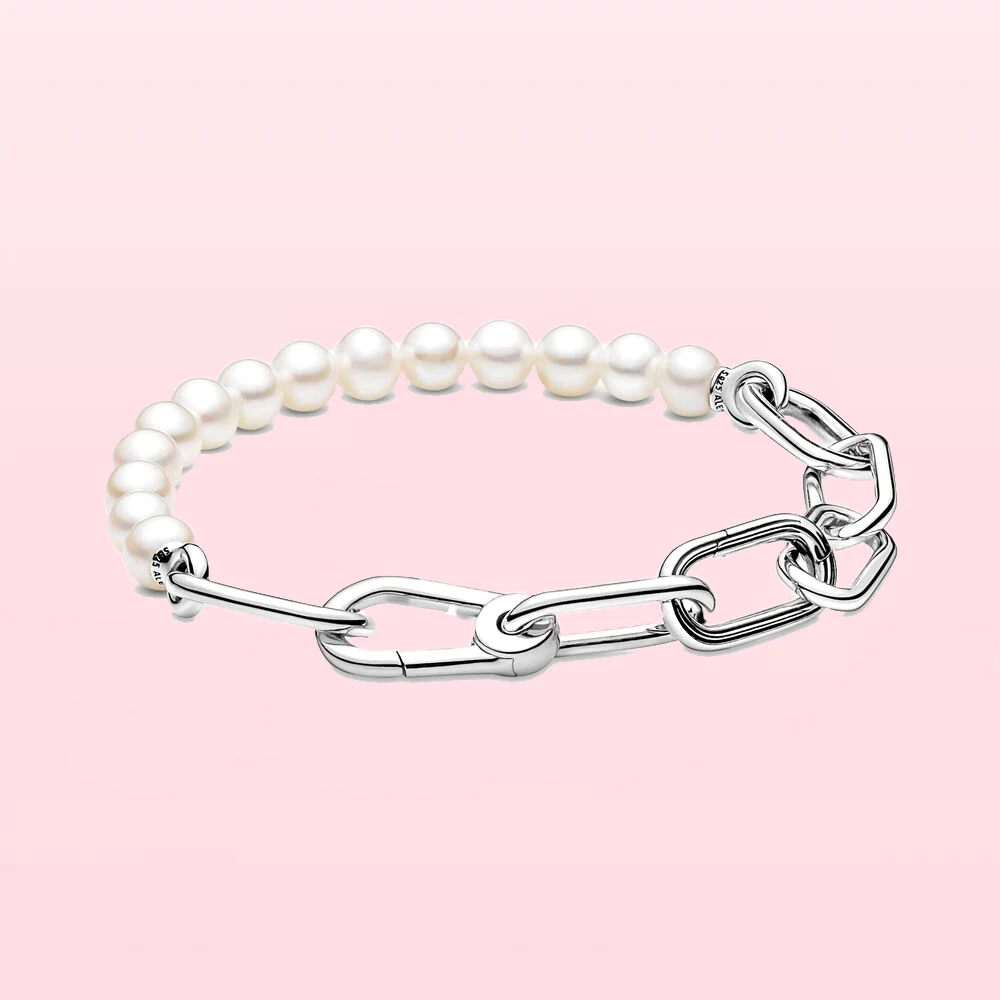 

925 Silver Freshwater Cultured Pearl Bracelet Fit Pandora Me Charms DIY Fashion Jeweley for Women Birthday Mother's Day Gift
