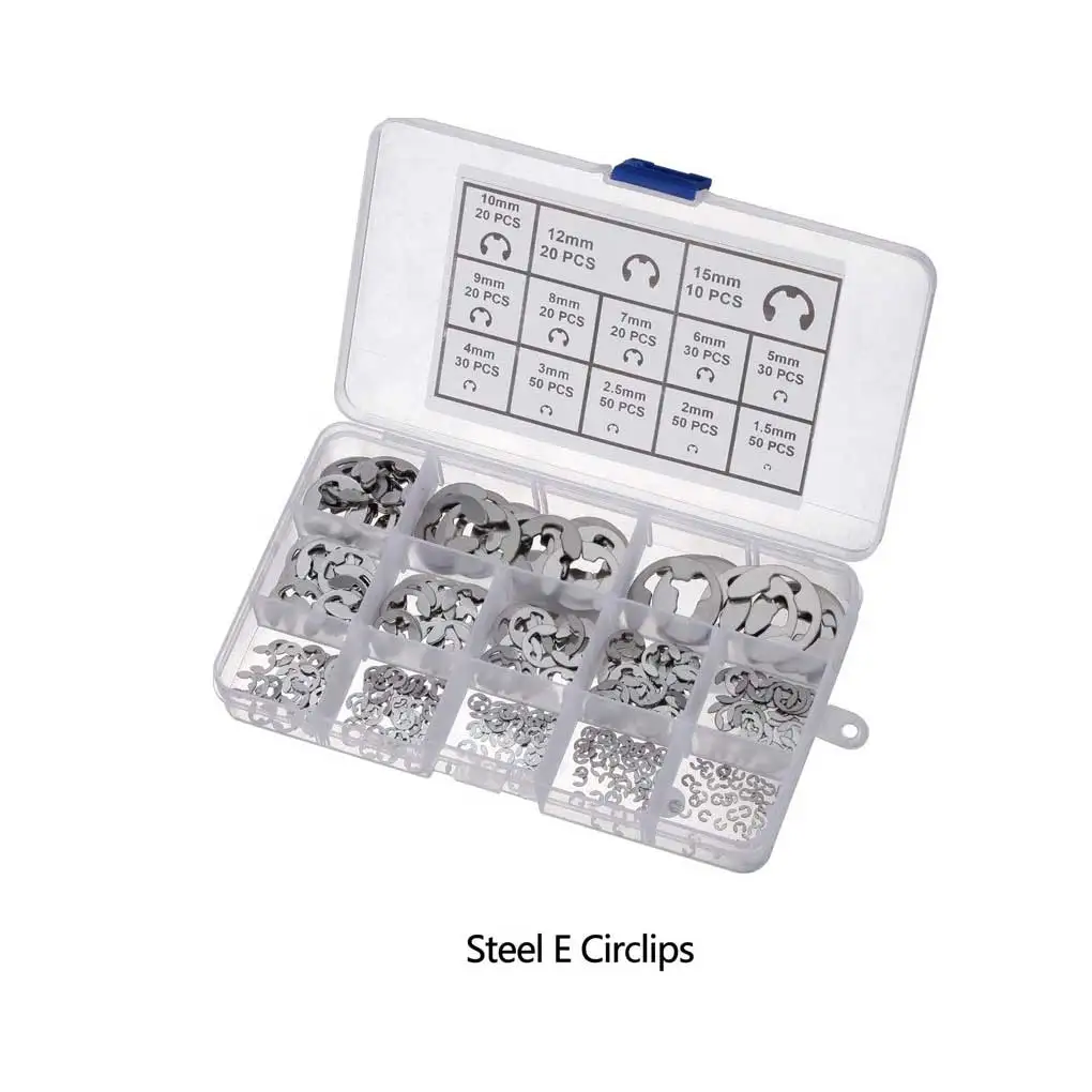 

400 Pieces Set E-clip Kit with Storage Box Multi-purpose Snap Circlip External Retaining Ring Clips Replacement Part
