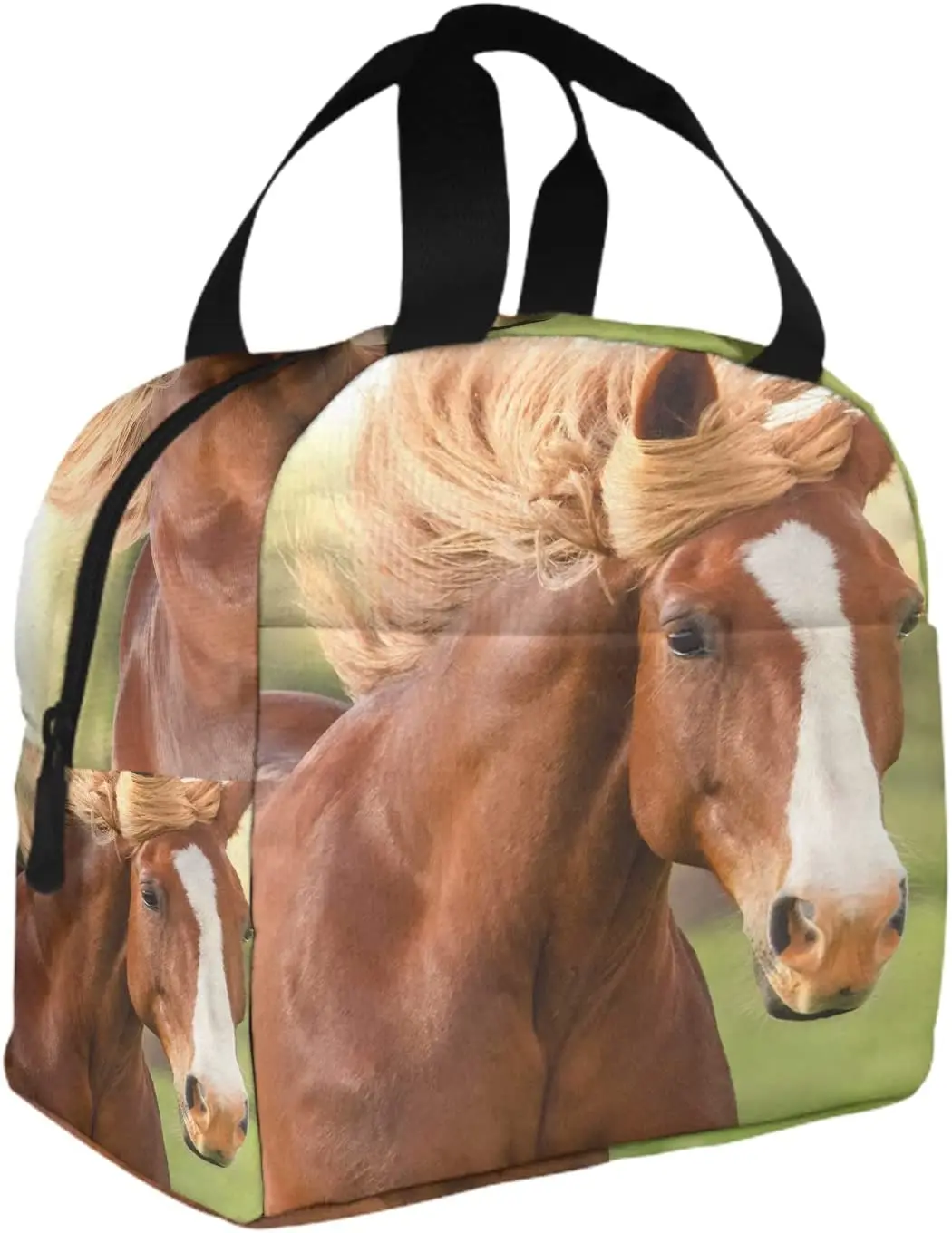 

Большая сумка для ланча с изображением коричневых и белых лошадей, сумка для еды, животных на ферме, дикой природы, красивый портрет, сумка для ланча для школы и улицы