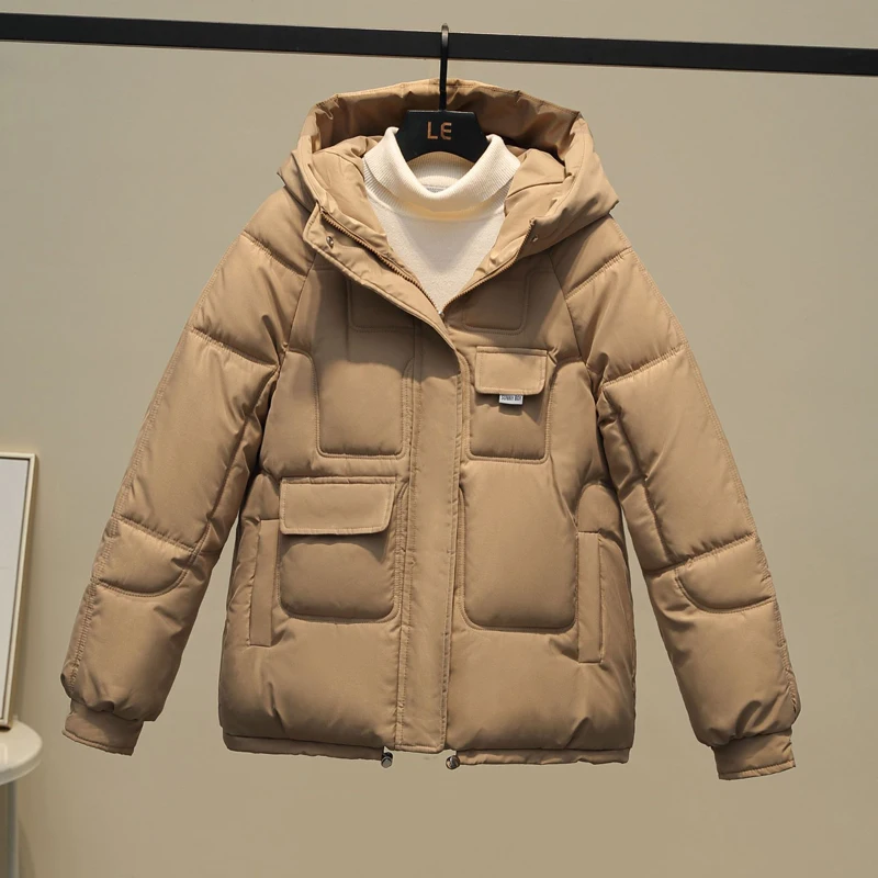 Korean Fashion Cotton Padded Coat Women Oversized Hooded Mid-length Loose Warm Thicken Fluffy Overcoat Snow Wear Outwear