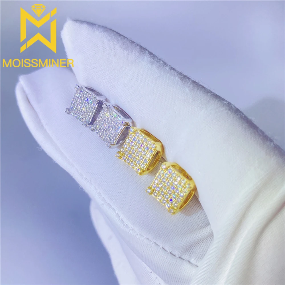 New Square Moissanite Earrings For Women S925 Silver Ear Studs Men Earrings Jewelry Pass Tester Free Shipping