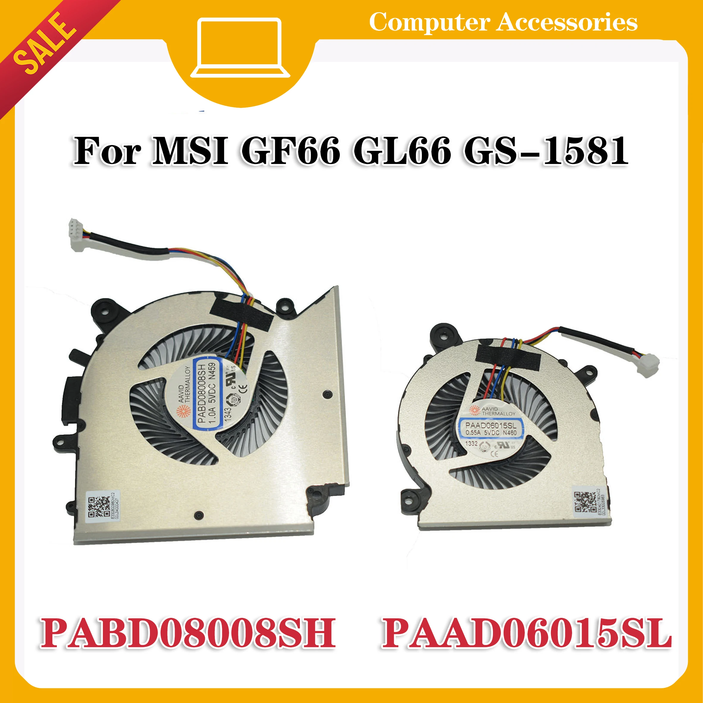 

N459 N460New для MSI GF66 GL66 GS-1581 Fan CPU GPU DC5V 0.55A 1.0A PABD08008SH PAAD06015SL