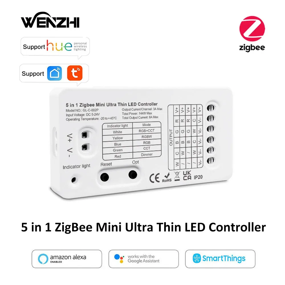 Zigbee Mini 5 in1 12/24V RGBCCT/RGBW/RGB/CCT/Dimmer LED Light Strip Controller Tuya Smart Life App/2.4G Remote Control Alexa Hue