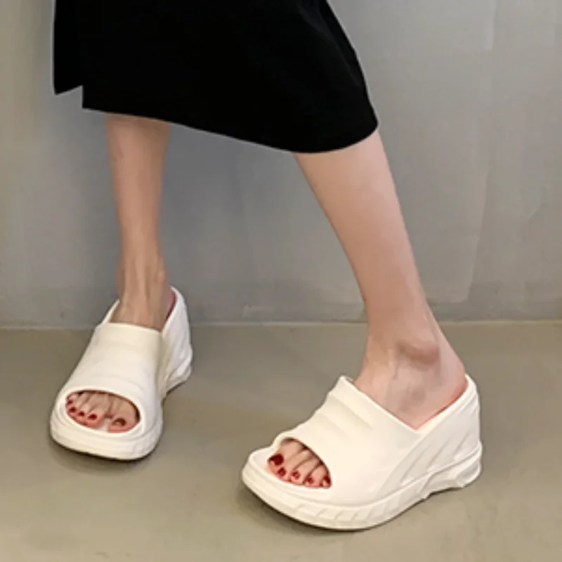 

Summer Women's Shoes 2023 New Concise Peep Toe Platform Women's Slippers Outdoor Trend Wedges Increased Ladies Casual Slippers