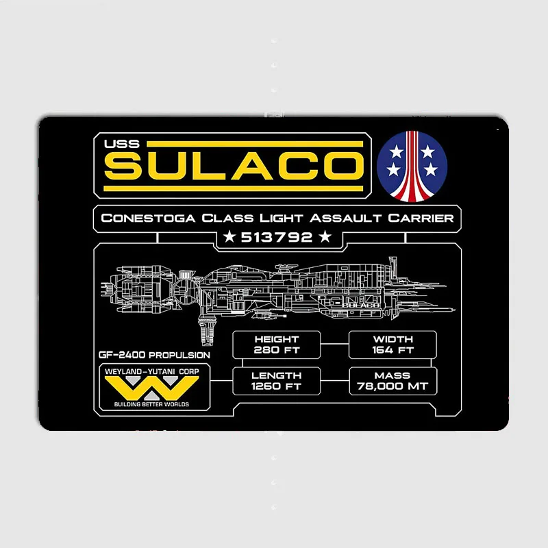

Плакаты Sulaco schematic, Weyland yu800, плакаты с металлическим знаком, плакат для украшения стен гаража, клуба, жестяной знак, винтажный Декор для дома и комнаты