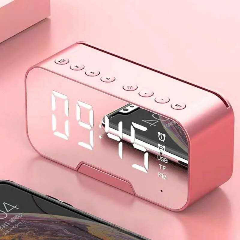 

2022 Bluetooth Speaker with FM Radio LED Mirror Alarm Clock Subwoofer Music Player Snooze Desktop Clock Wireless