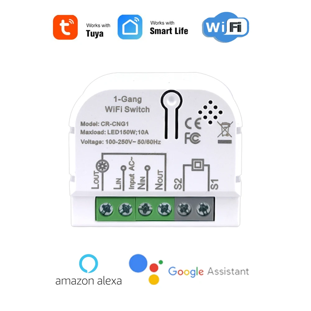 

COLOROCK WiFi Control 1-Gang Light Switch 10A 90-250V AC Tuya Smart Life App Support Google Home Alexa Voice Control