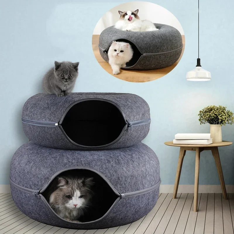 

Donut Pet Cat Tunnel Interactive Bed Toy House Mat Cats Cushion Nest Sleeping Kitten Cave Puppy Home Bed Warm Donut Pet For Toys