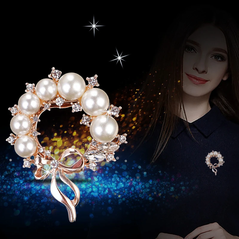 

Wedding Bridal Dual Purpose Imitation Pearl Brooches Pin Flower Rhinestone Scarf Clip Crystal Gift For Women DWH5