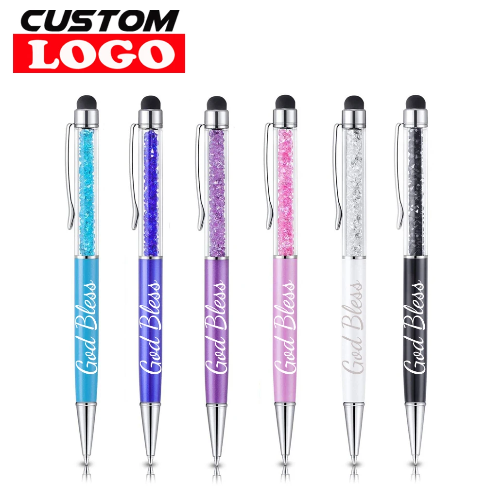 100Pcs/Lot 21 Colors 2 In 1 Metal Roller Ballpoint Pen Crystal Diamond Screen Capacitive Touch Stylus Universal Free Custom Logo