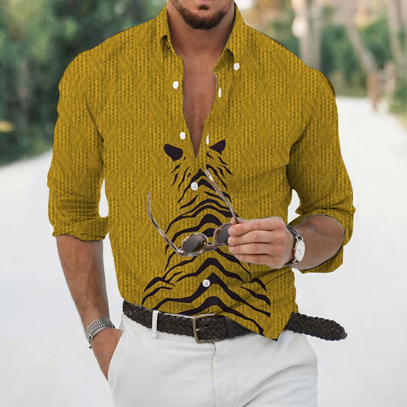 

2022 Tiger Shirt for Men Cotton Animal Print Shirts Casual Long Sleeve Shirt Spring Vintage Mens Clothing Cardigan Streetwear