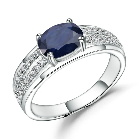 Женское кольцо из серебра 925 пробы, с овальным синим драгоценным камнем карата