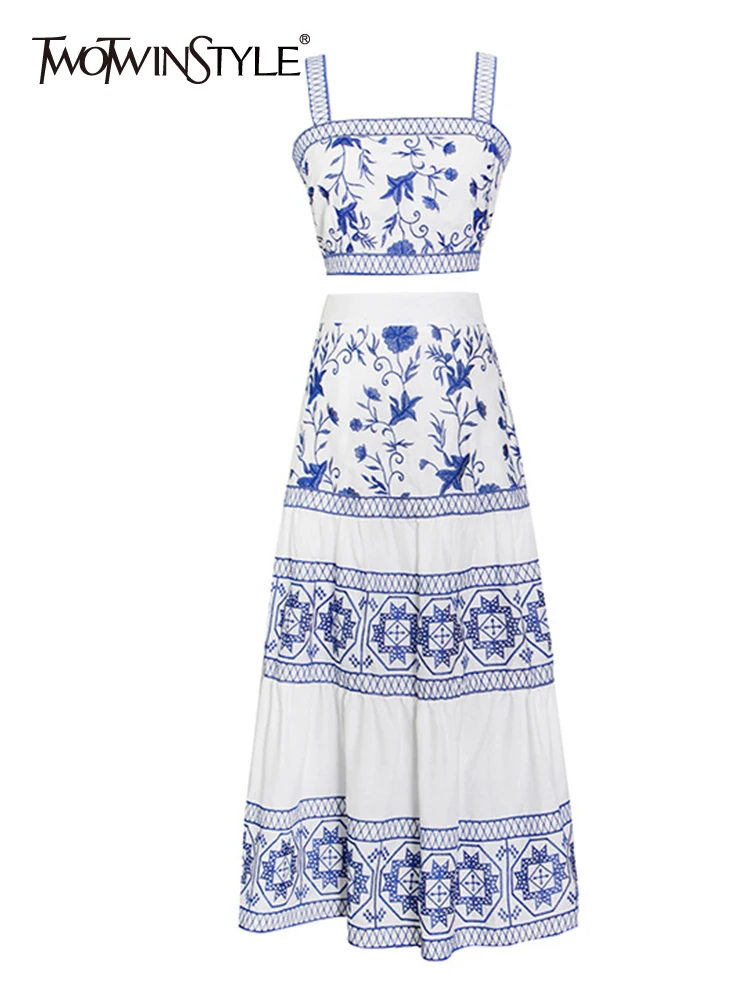 

Женский комплект из двух предметов TWOTWINSTYLE, топ без рукавов с квадратным воротником, юбка с высокой талией и принтом