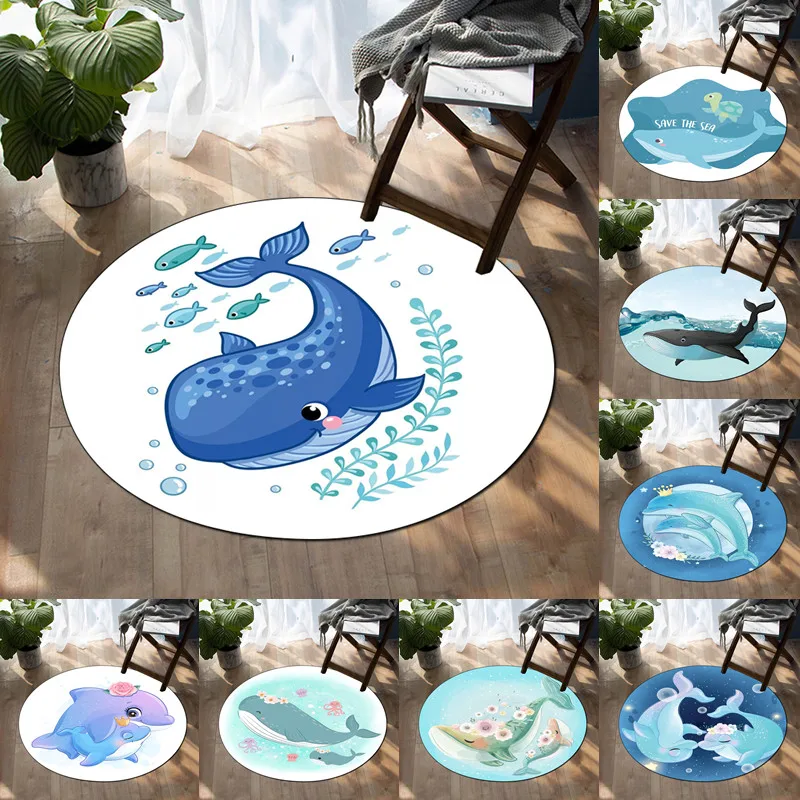 

Cartoon Dolphin round carpet floor mat living room carpet children's room decor gifts washroom floor mat area rugs for bedroom